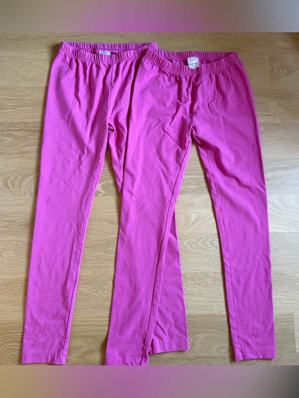 Two Hanna Andersson Bright Pink Girls' Cotton Leggings - Size 10 (140)
